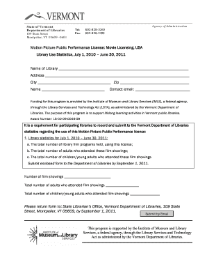 Statistics Sheet for FY10 DOC Libraries Vermont  Form