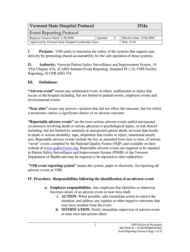 Event Reporting Protocol  the Department of Mental Health !  Mentalhealth Vermont  Form