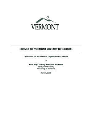 SURVEY of VERMONT LIBRARY DIRECTORS Libraries Vermont  Form