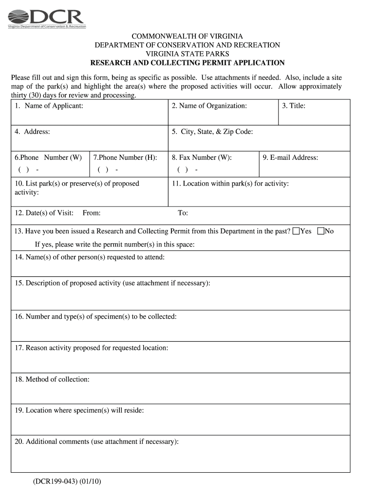 DCR199  043 0110 COMMONWEALTH of VIRGINIA    Dcr Virginia  Form