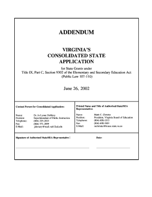 Virginia&#039;s Consolidated Application Addendum Virginia Doe Virginia  Form