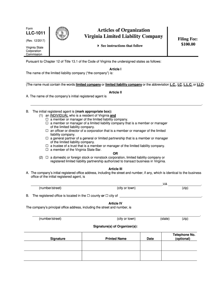 Llc 1011 Virginia Fillable PDF  Form