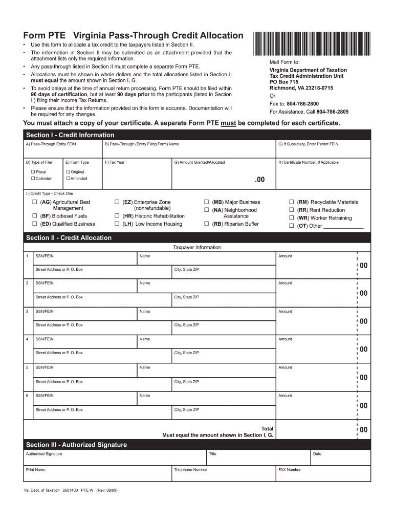  Virginia Form Pte 2009