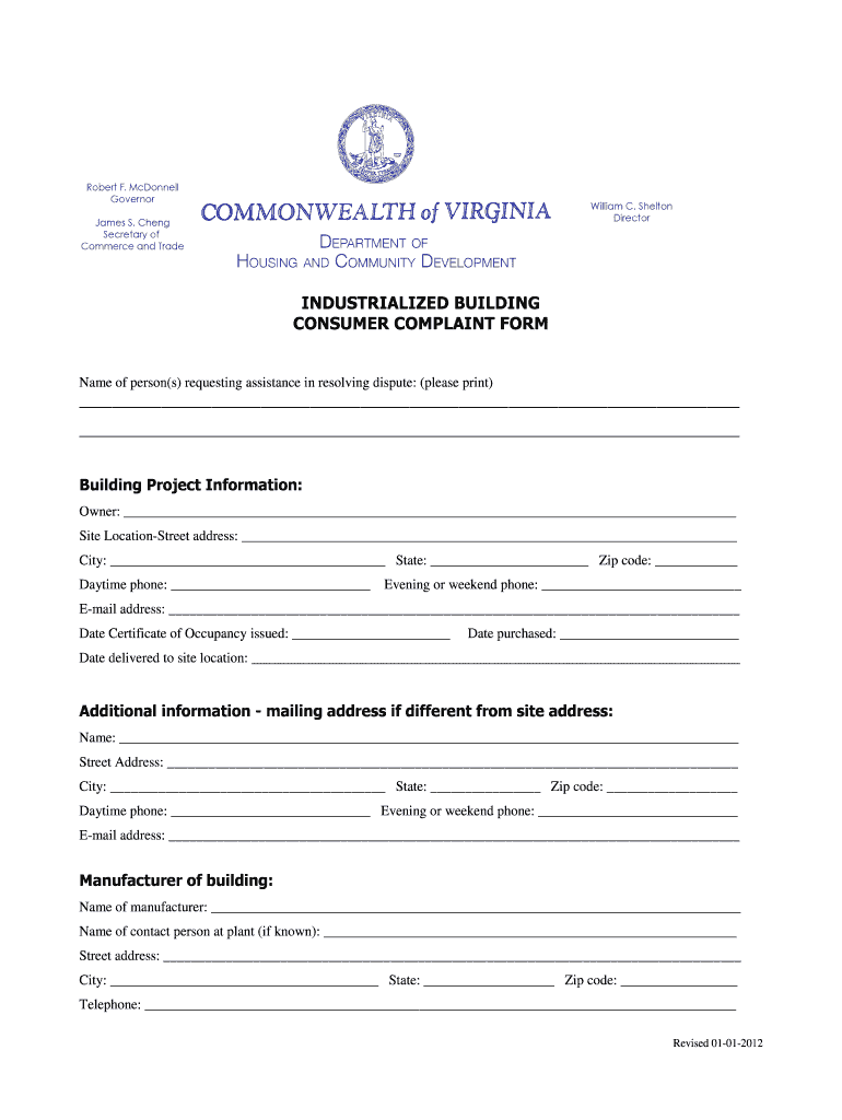 Virginia Dhcd Complaint Form