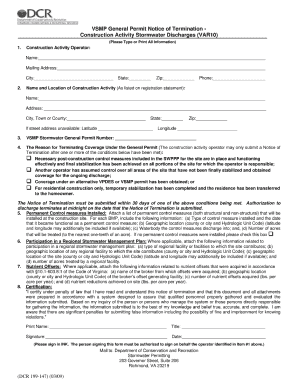 Vsmp General Permit Notice of Termination Form