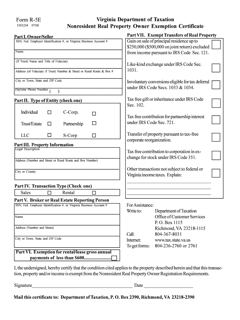  Virginia Form R 5e Instructions 2000