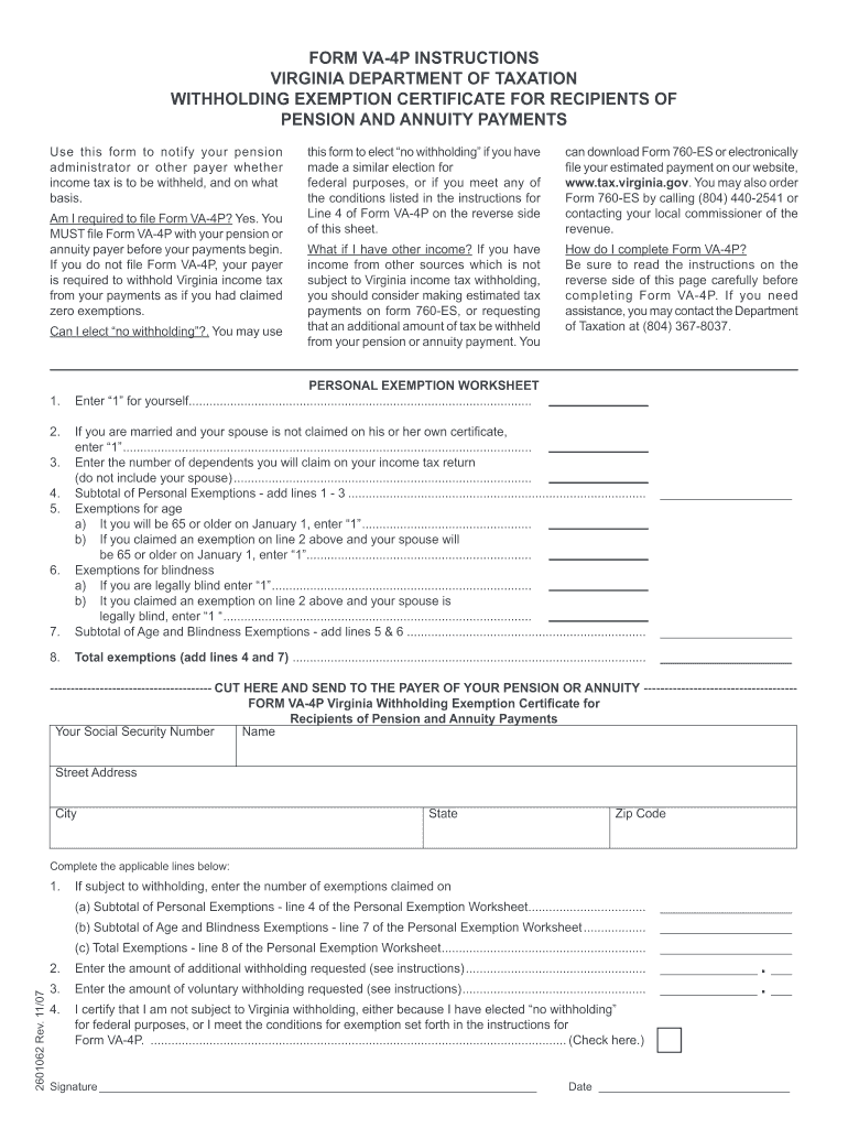  Employees Virginia Withholding Exemption Certificate  Form 2007