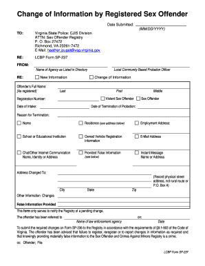 Sex Crimes Registry Blank Form