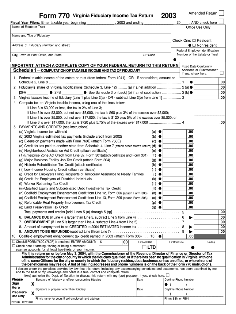  Va Form 770 2003