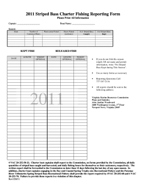 Striped Bass Charter Fishing Reporting Form Mrc Virginia