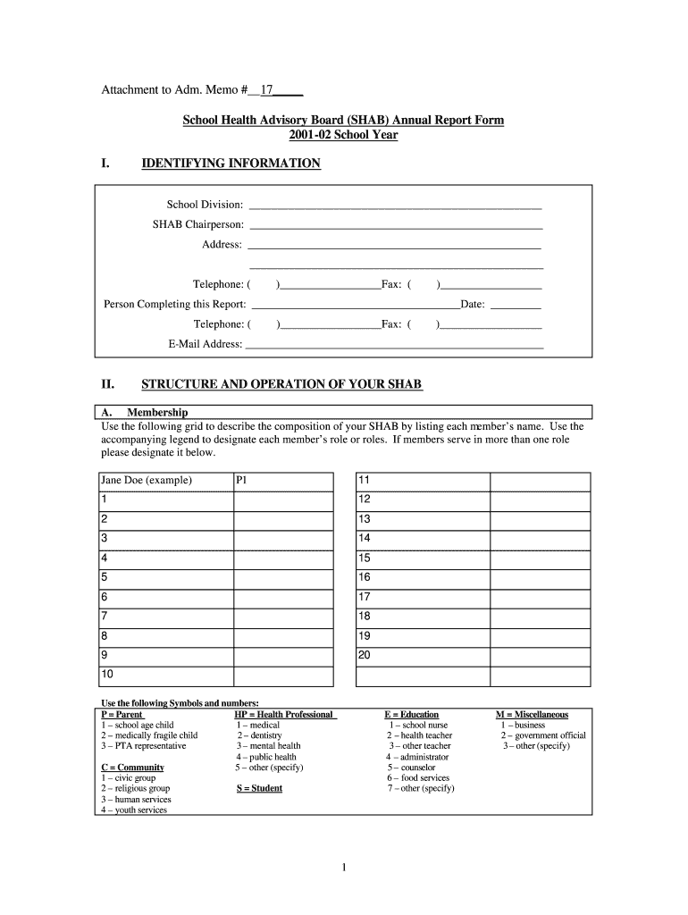 Attachment to Adm Memo # 17 School Health Advisory Board  Doe Virginia  Form