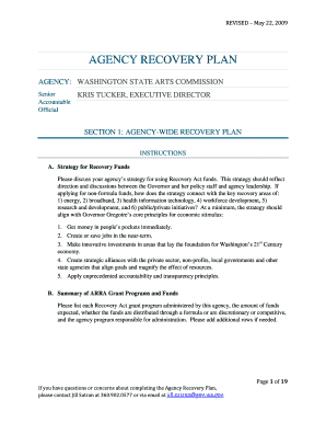 ARTS Revised Agency Recovery Plan 6 10 09 Recovery Wa Gov Recovery Wa  Form