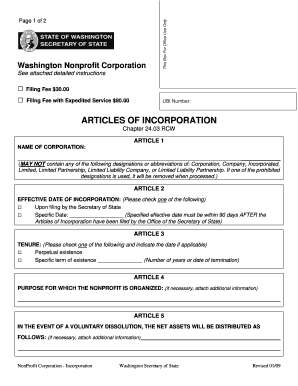 Article of Incorporation Washington  Form