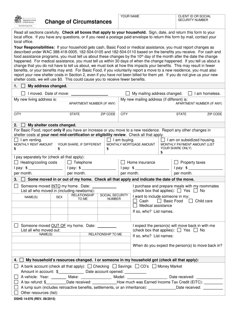  Change Address with Dshs in Tacoma Wa  Form 2010