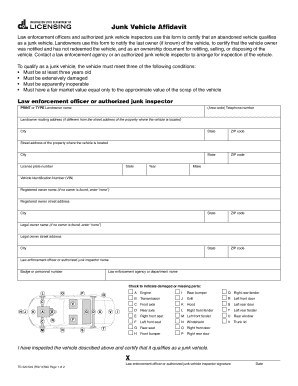 Junk Vehicle Affidavit Washington State  Form