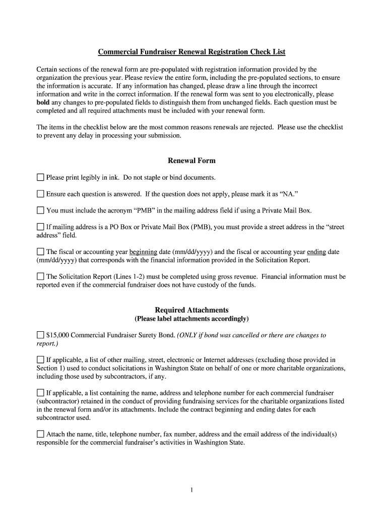 Commercial Fundraiser Initial Registration Check List Sos Wa  Form