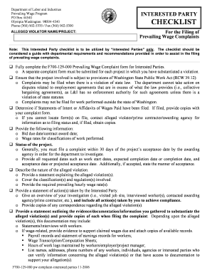 F700 129 000 Interested Party Checklist for the Filing of Prevailing Lni Wa  Form