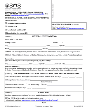 Commercial Fundraiser Registration Renewal Washington Sos Wa  Form