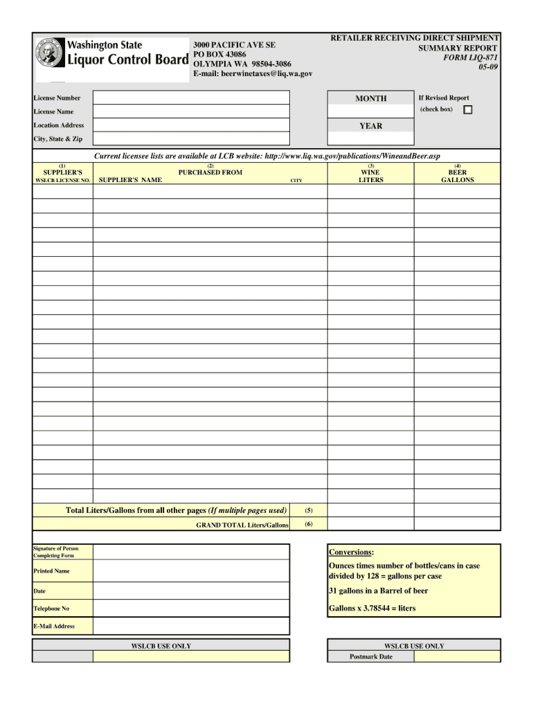  Wslcb Form Liq 871 2009