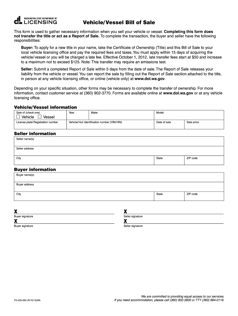  Vehiclevessel Bill of Sale Form Td 420 065 2020-2024