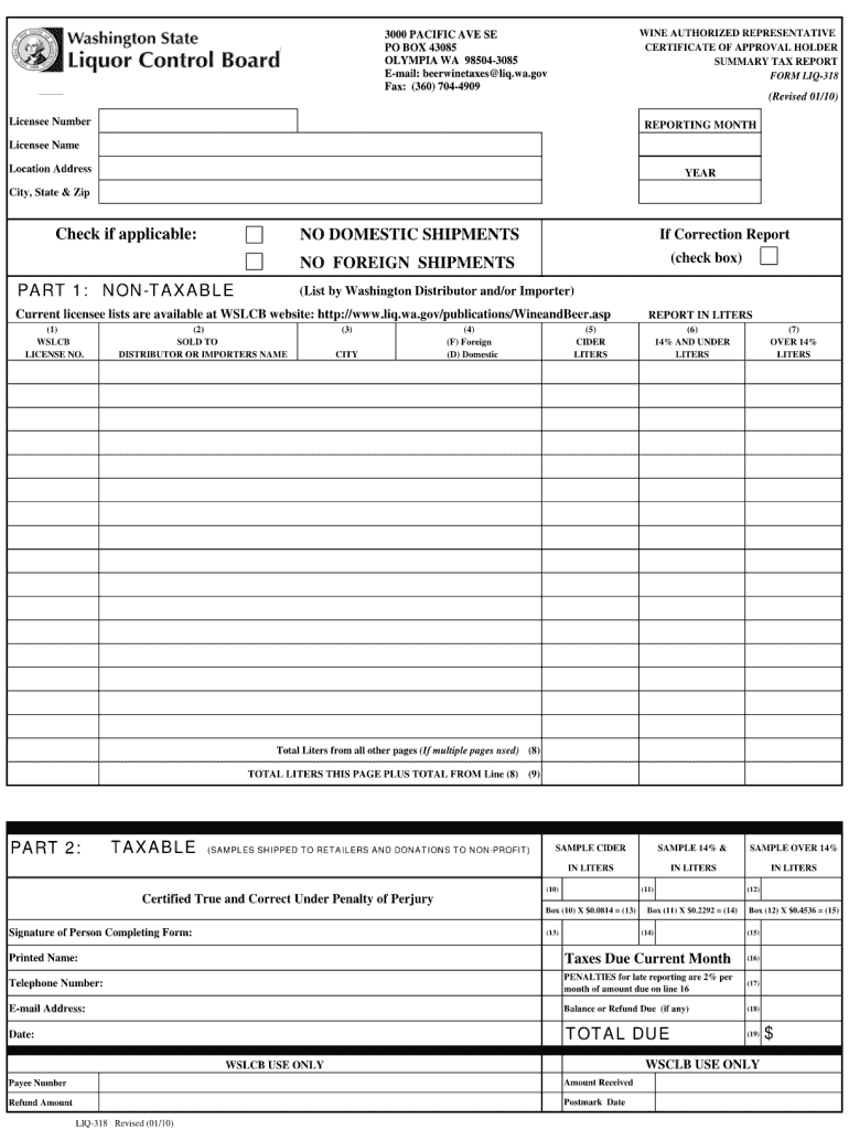  Washington State Form Liq 318 2010