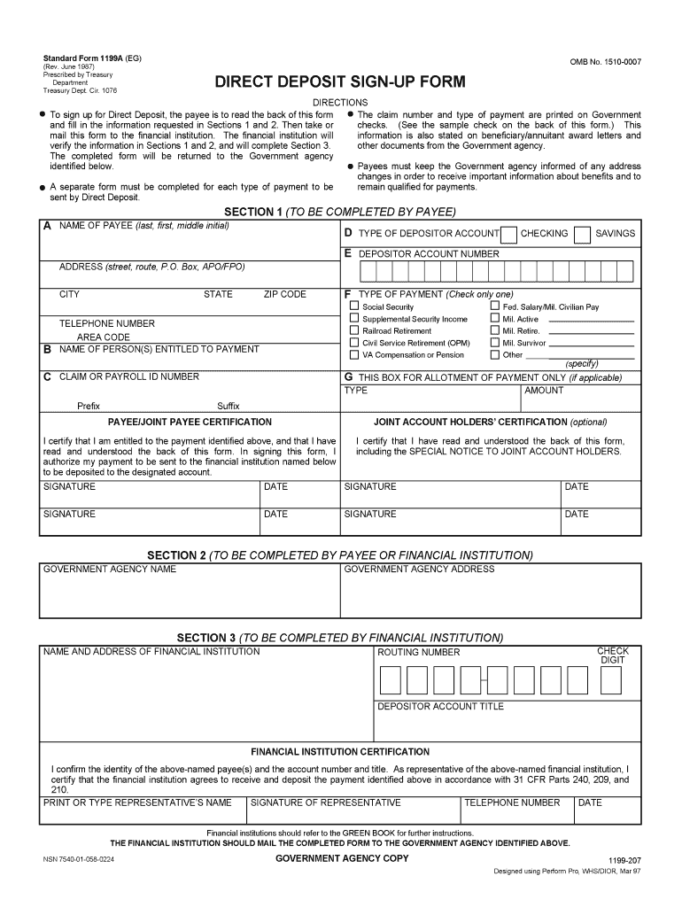 Department DIRECT DEPOSIT SIGN UP FQRIVI  Mil Wa  Form