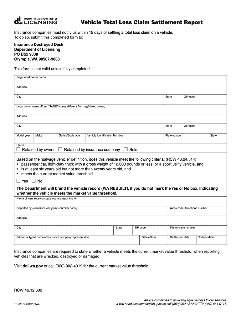  Total Loss Claim Settlement Report 2013-2024