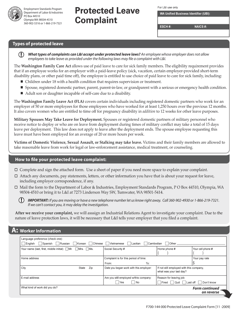 Protected Leave Complaint Form Lni Wa