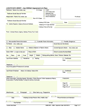 LOCATE DATA SHEET Use CSENet If Agreement is in Place Dshs Wa  Form