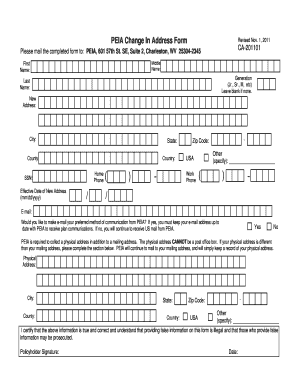 Wv Peia Forms Change in Address Form