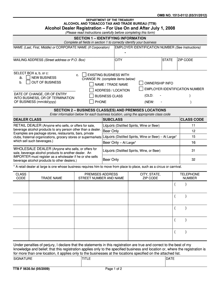 Alcohol Dealer Registration Form 5630