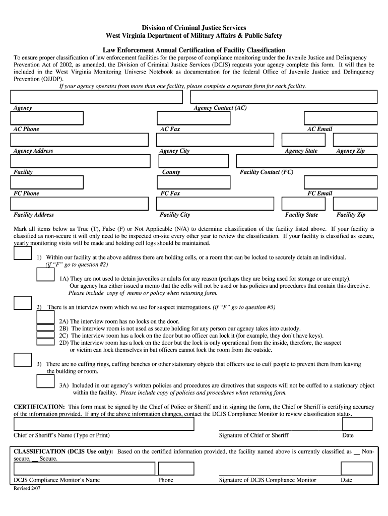 Division of Criminal Justice Services West Virginia Department of Djcs Wv  Form