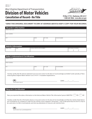  Dmv Sv 14cancellation of Record No Title Form 2011