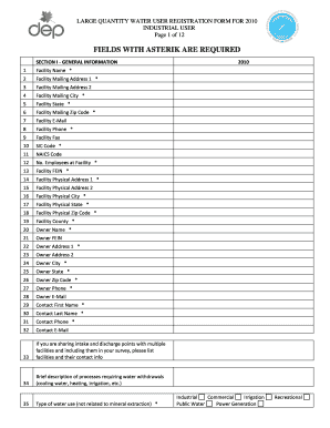 LARGE QUANTITY WATER USER REGISTRATION FORM for INDUSTRIAL USER Page 1 of 12 Dep Wv