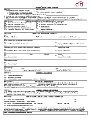 CITIBANK MAINTENANCE FORM Transportation Wv