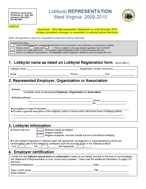 Lobbyist REPRESENTATION West Virginia Ethics Wv  Form