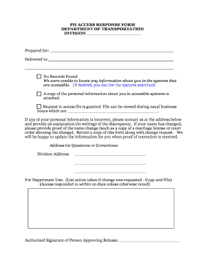 PII ACCESS RESPONSE FORM DEPARTMENT of Transportation Wv