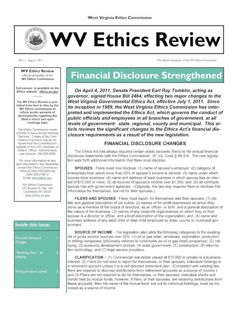 August WV Ethics Review Newsletter the West Virginia Ethics Ethics Wv  Form