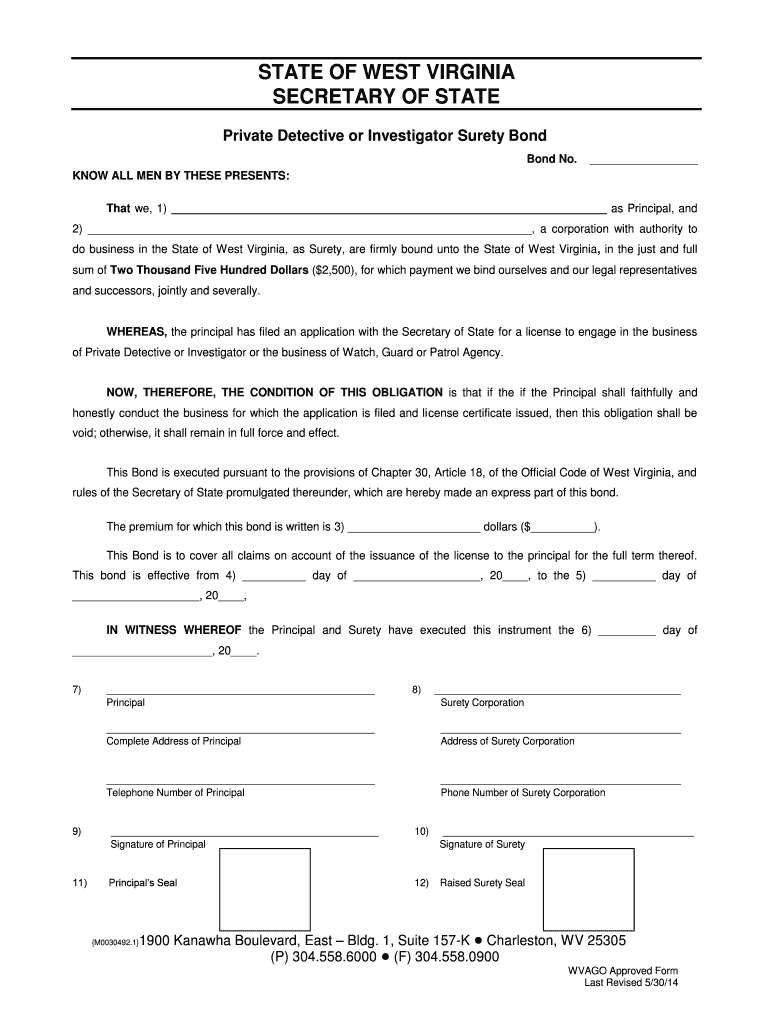 BOND INSTRUCTIONS 1 IF the PRINCIPAL is an INDIVIDUAL Sos Wv  Form