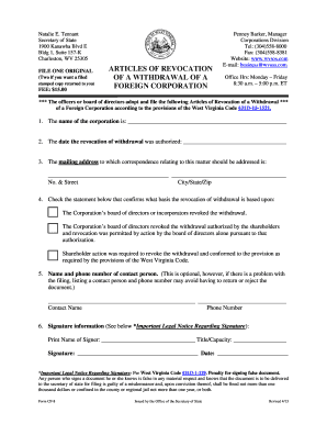 Bldg 1, Suite 157 K Charleston, WV 25305 FILE ONE ORIGINAL Two If You Want a Filed Stamped Copy Returned to You FEE $15 Sos Wv  Form