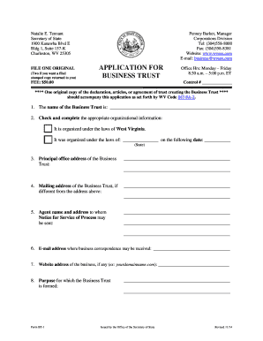 Application for Business Trust Secretary of State Sos Wv  Form