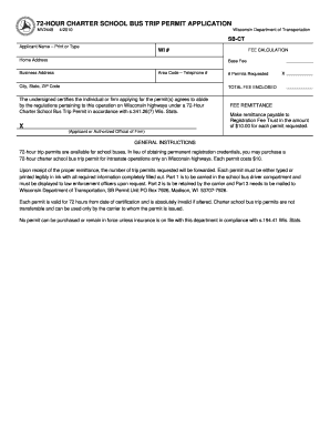  State of Wisconsin 72 Hour School Bus Permit Form 2010