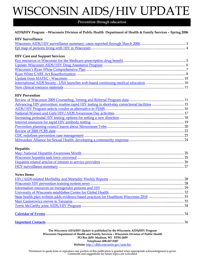 WISCONSIN AIDS HIV UPDATE Dhs Wisconsin  Form