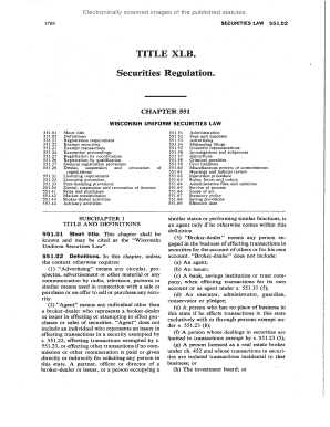 TITLE XLB Securities Regulation Legis Wisconsin  Form