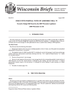 Executive Partial Veto of Assembly Bill 75 Wisconsin State Legis Wisconsin  Form