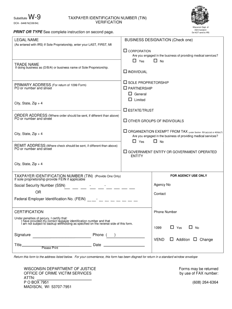 State of Wi W 9  Form