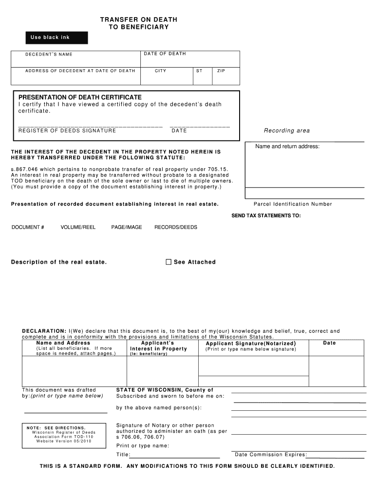  Transfer Death to Beneficiary 2010-2024