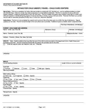 Intake for Child under 2 Years  Form