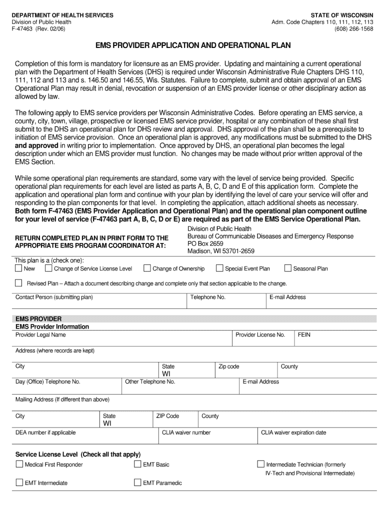  Wisconsin Initial Ems Provider Application Form 2006-2024