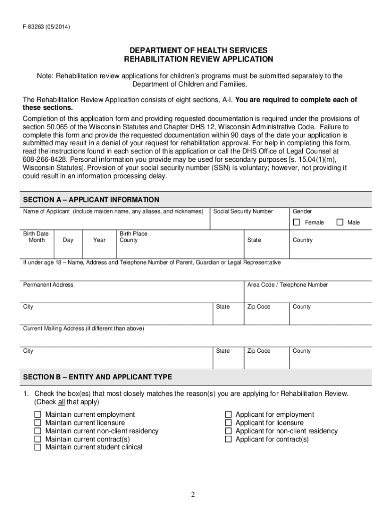  Rehabilitation Review Application Wisconsin Fillable Form 2014-2024